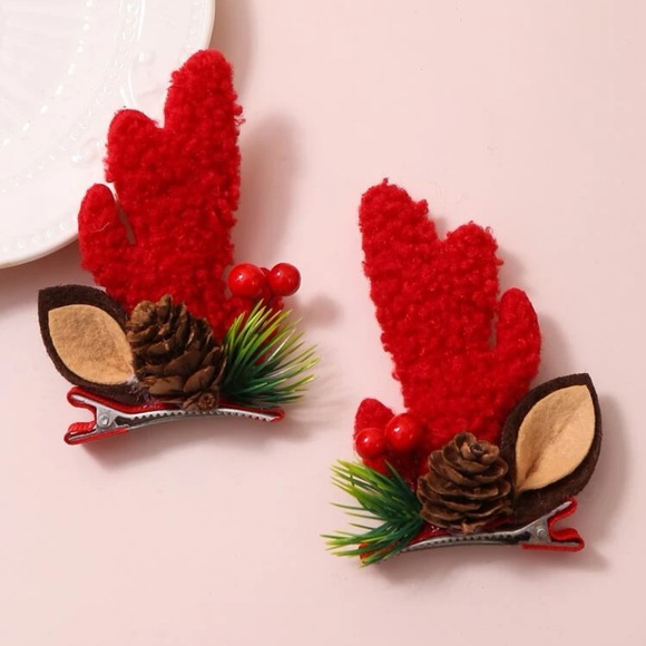 🦌 Awesome Pair Of Elk Reindeer Deer Antler Pinecone Hair Clips 🦌 - Picture 3 of 3